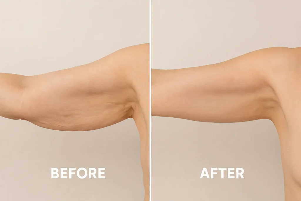 Picture of LA LIPO Ilkeston before and after results of skin tightening treatment on the upper arms.