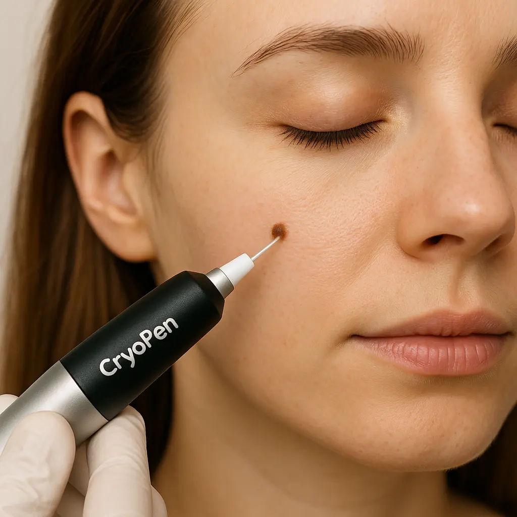 woman receiving facial mole removal Ilkeston using cryopen